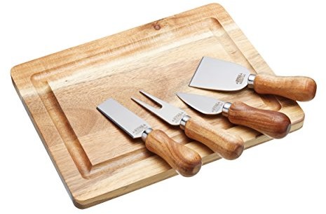 Kitchen Craft Deska do serów artesa z drewna akacjowego, mistrz klasy korporacyjnej, zestaw z 4 noży do sera ze stali nierdzewnej, brązowy/srebrny, 25,5 x 20 x 1 cm ARTCB5PC