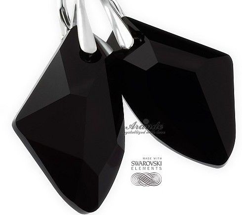 Swarovski duże kolczyki SREBRO 27mm JET CERTYFIKAT