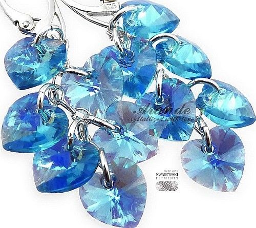 Swarovski Długie Kolczyki Serce Aqua Srebro