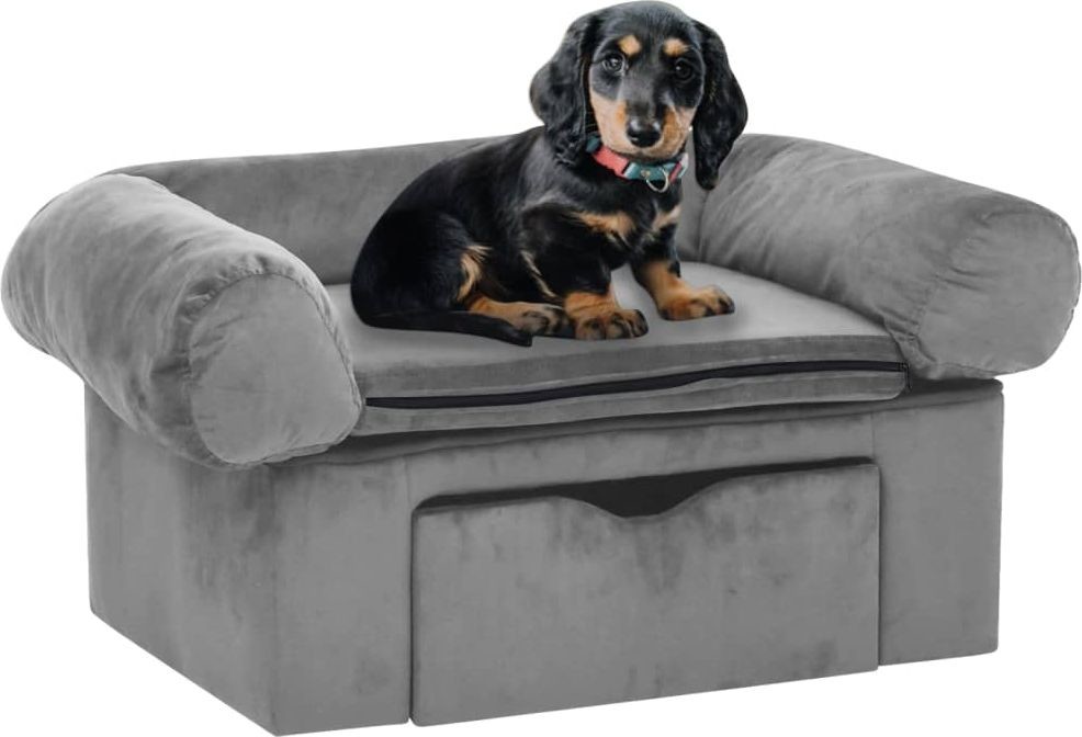 Vidaxl Sofa dla psa z szufladą szara 75x50x38 cm pluszowa 171076