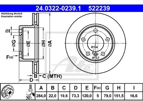 ATE TARCZA HAM POWER DISC 24.0322-0239.1 BMW F23 KABRIOLET 218D 15-  24.0322-0239.1