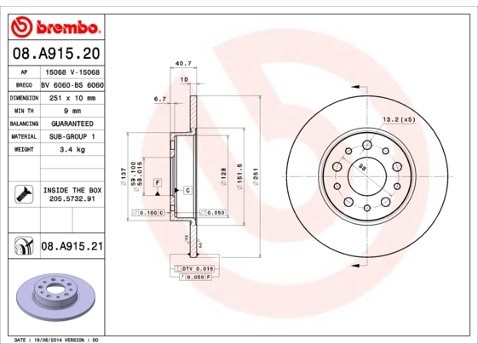 BREMBO Tarcza hamulcowa 08.A915.21
