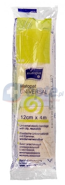 Matopat Toruńskie Zakłady Materiałów Opatrunkowych Opaska elastyczna Universal z zapinką 12cm x 4m x1 sztuka