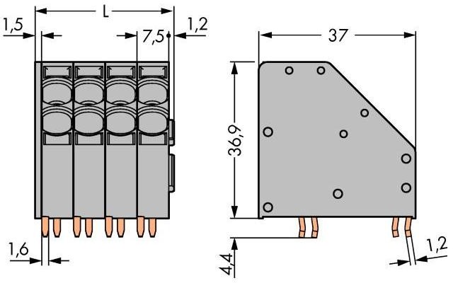 Wago Zacisk sprężynowy 10.00 mm Ilość PIN 5 746-2305 Kolor szary 24 szt 746-2305