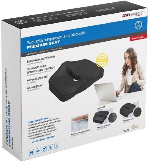Armedical reha Poduszka ortopedyczna do siedzenia z pianki memory - ergonomiczne wyprofilowanie zwiększające komfort siedzenia, dobra wentylacja - Premium Seat (MFP-