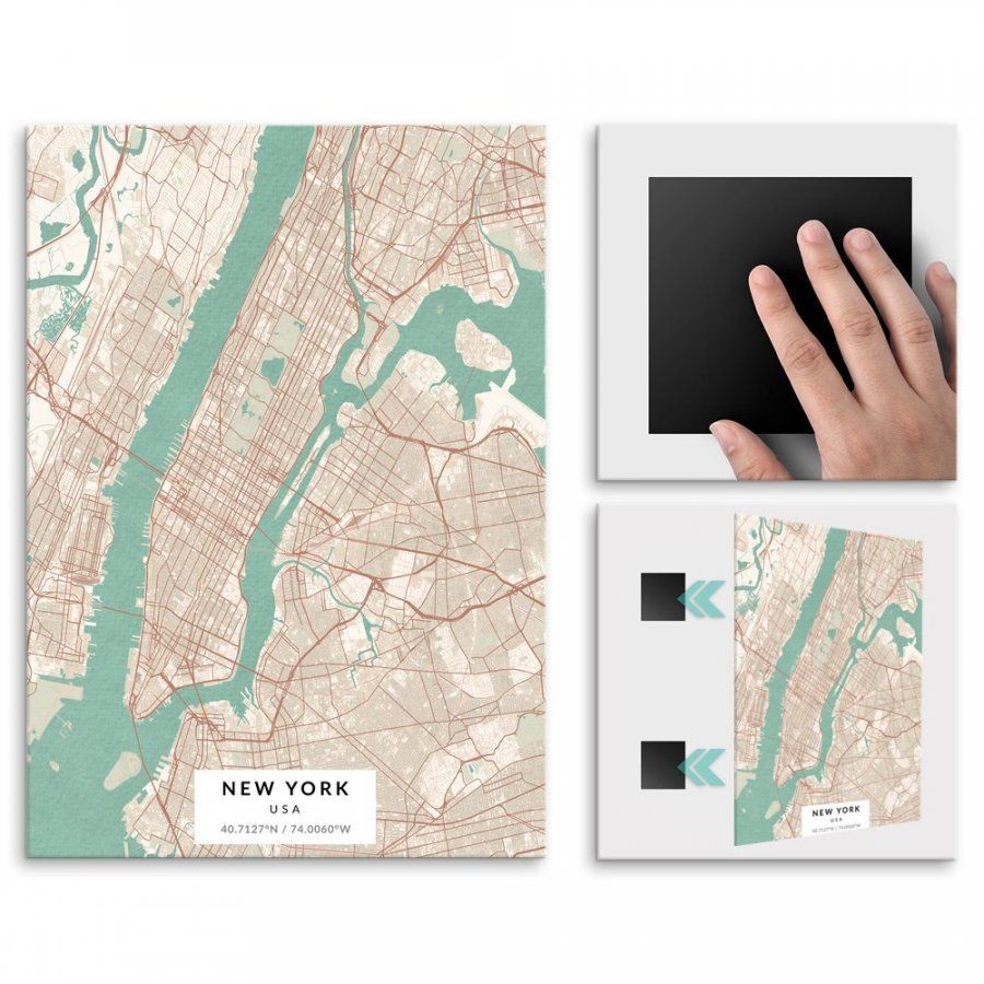 Pix4home Plakat metalowy Mapa Vintage Nowy Jork M POS-M-03599
