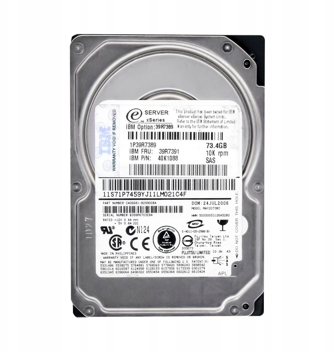 IBM 39R7391 73GB 10K Sas 3G 2.5' 40K1088 MAY2073RC