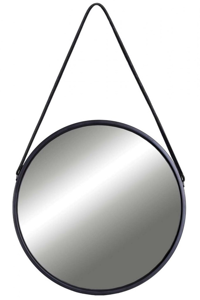 Lustro wiszące okrągłe na pasku 50 cm czarne 5902340316696