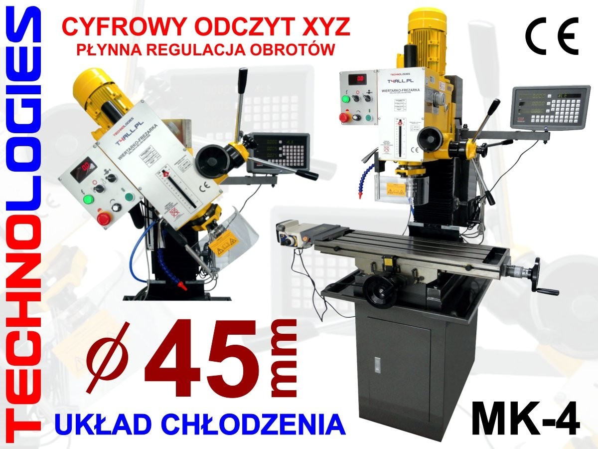 TECHNOLOGIES 4ALL WIERTARKO-FREZARKA FREZARKO-WIERTARKA GWINCIARKA fi45/80mm MK4 400V + DRO XYZ 98569860