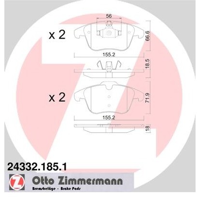 ZIMMERMANN Zestaw klocków hamulcowych, hamulce tarczowe 24332.185.1