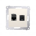 Kontakt Simon 54 Gniazdo komputerowe podwójne RJ45 kat 6 z przesłoną przeciwkurzową kremowy Kontakt 54