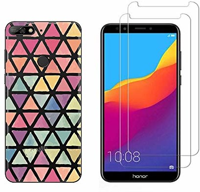 NOVAGO Novago Kompatybilny z Huawei Y7 2018, Y7 2018 Prime i Honor 7C miękki pokrowiec, wytrzymały, odporny na uderzenia, z nadrukiem + 2 folie ochronne na wyświetlacz ze szkła hartowanego (zielone liście)