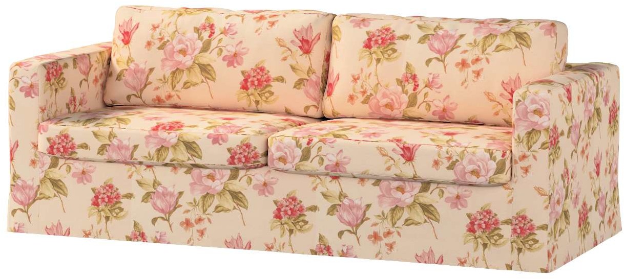 Dekoria pl pl Pokrowiec na sofę Karlstad 3-osobową nierozkładaną długi duże kwiaty na kremowym tle 204 x 89 x 66 cm Londres 616-143-87