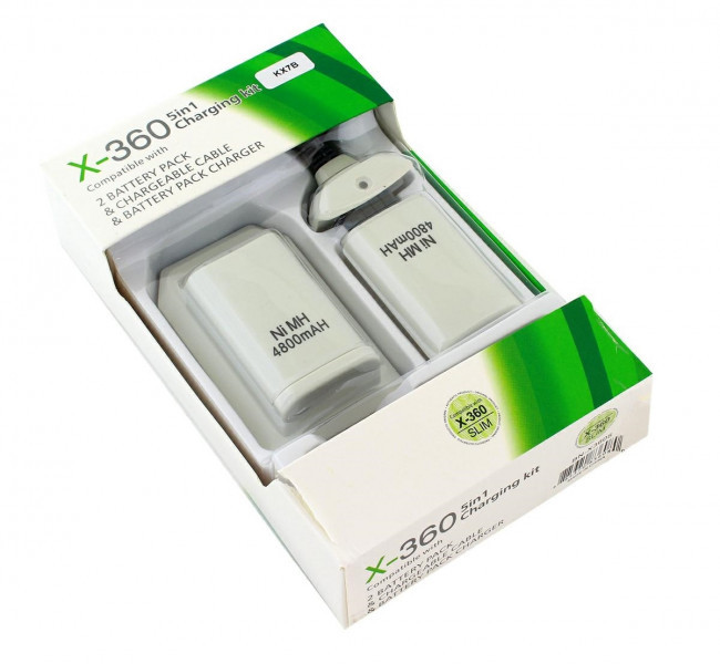 KX7B 2x Bateria XBOX 360 Kabel USB White KX7B