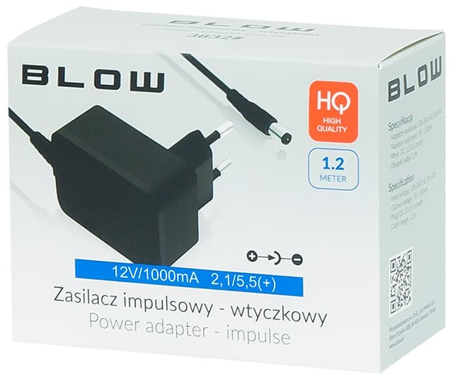 Zasilacz impuls.12V/1000mA 2,1/5,5 +) 3839#