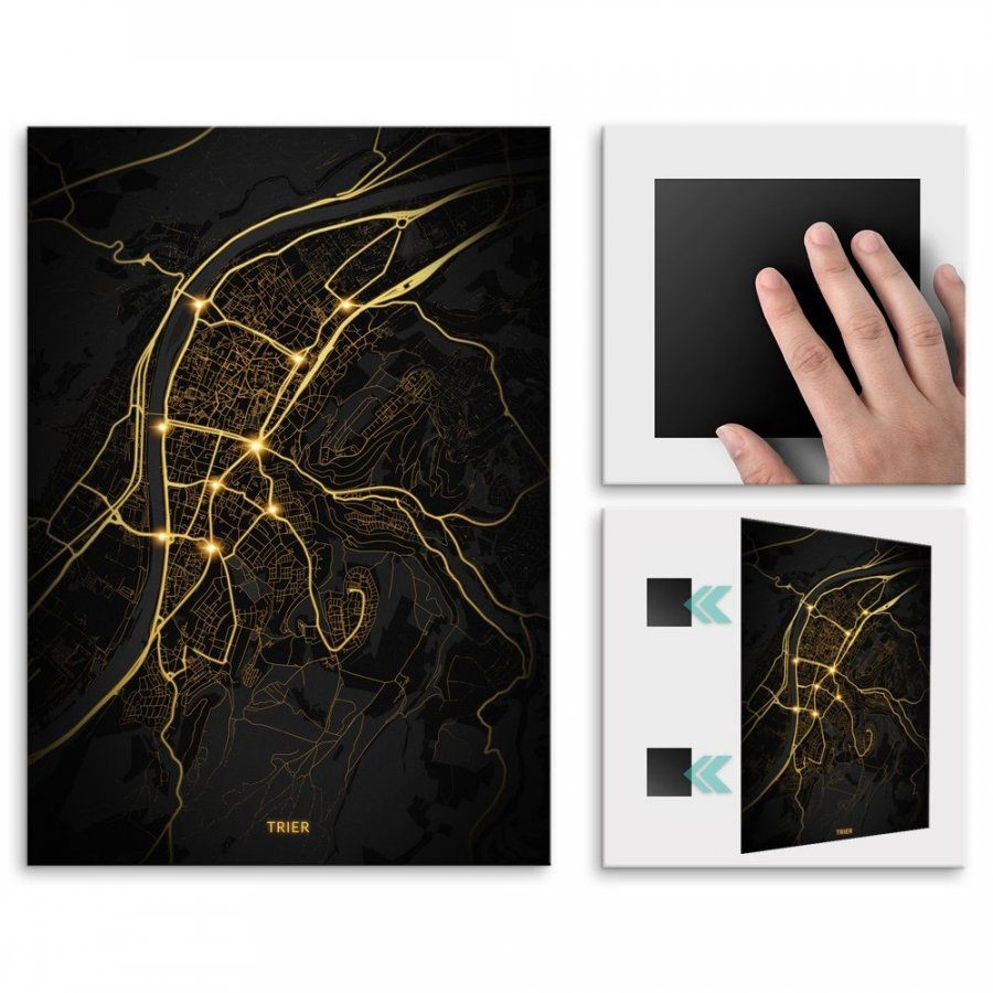 Pix4home Plakat metalowy Mapa City Lights Trier L POS-L-03322