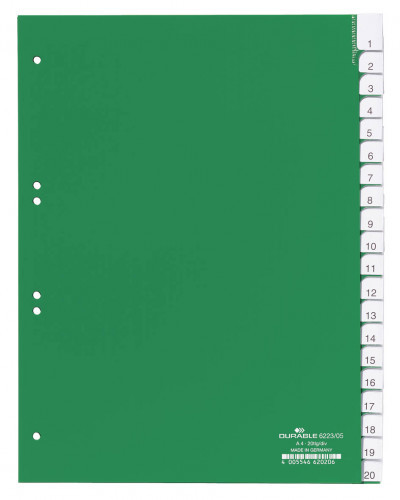 DURABLE Przekładki do segregatora A4 20 stron zielone 6223-05
