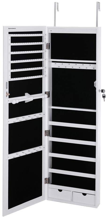 AmeliaHome AmeliaHome - Szafka na biżuterię z lustrem Wisząca Biała CLARA