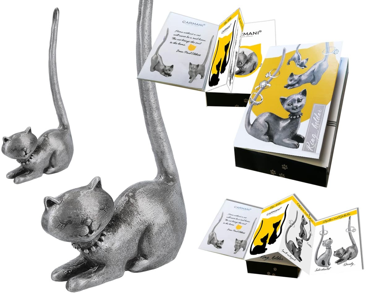 Figurka kot stojak na biżuterię metal