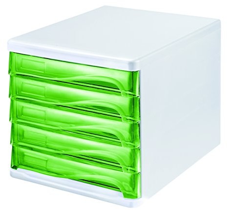Helit h6129450 szafka z szufladami Economy, 5 kieszenie, z możliwością napisów, jasnoszary/półprzezroczysty Zielony H6129450