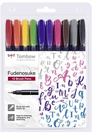 Tombow Fudenosuke Brush Pen zestaw 10 sztuk, 10 kolorów