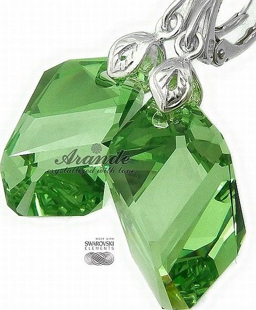Swarovski Piękne Kolczyki Peridot Srebro