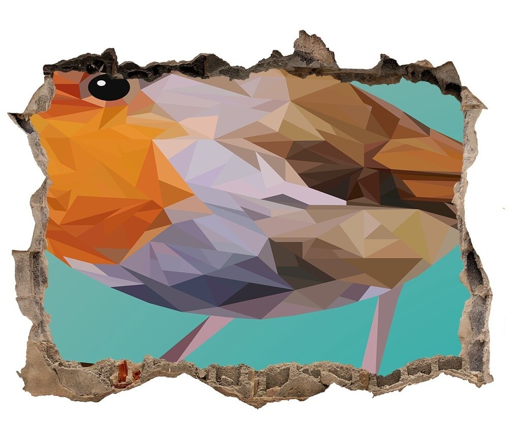 Wallmuralia.pl Dziura 3d fototapeta naklejka Ptak Rudzik