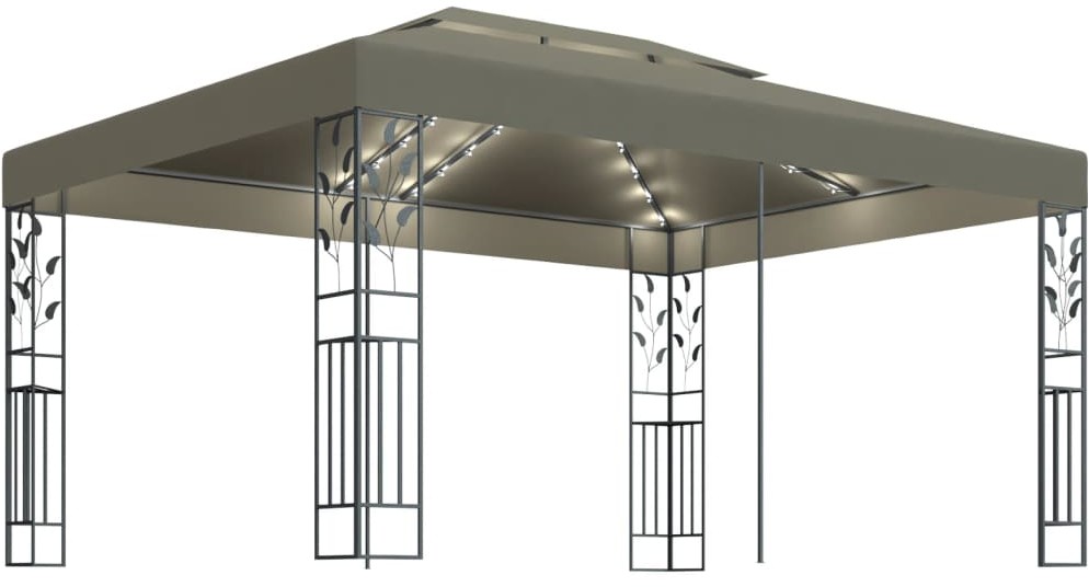 vidaXL Altana z podwójnym dachem i sznurem lampek LED, 3x4 m, taupe