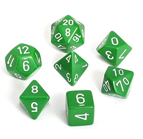 Chessex polyhedral 7-Opaque Dice zestaw  Green with White [Toy] CHX 25405
