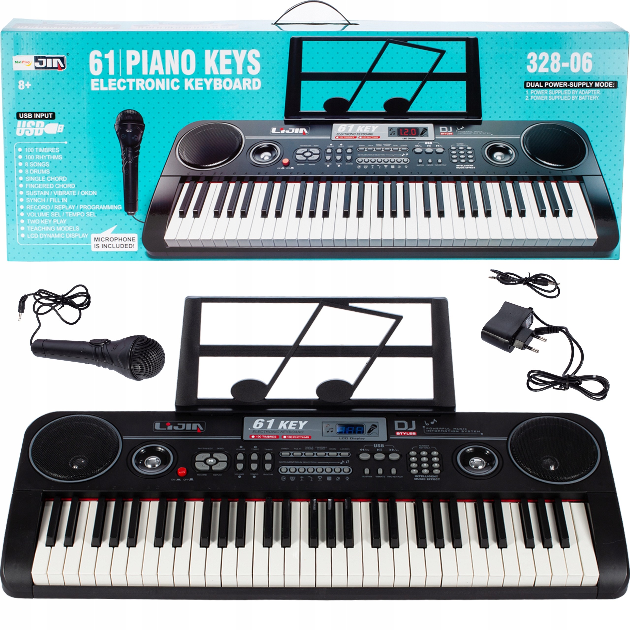 Duże Organy Keyboard 61 Klawiszy Mikrofon Usb
