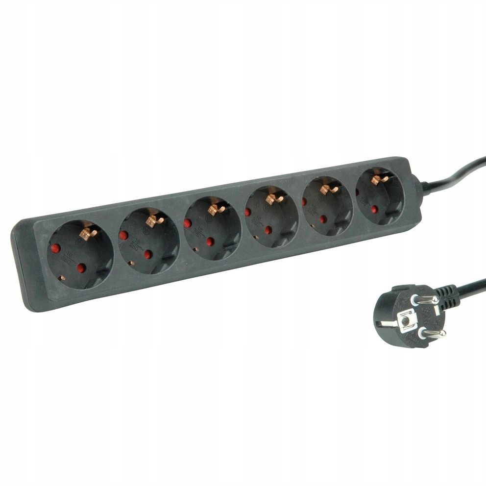 Przedłużacz 6-gniazd czarny 1,5 m listwa 250 V Ac