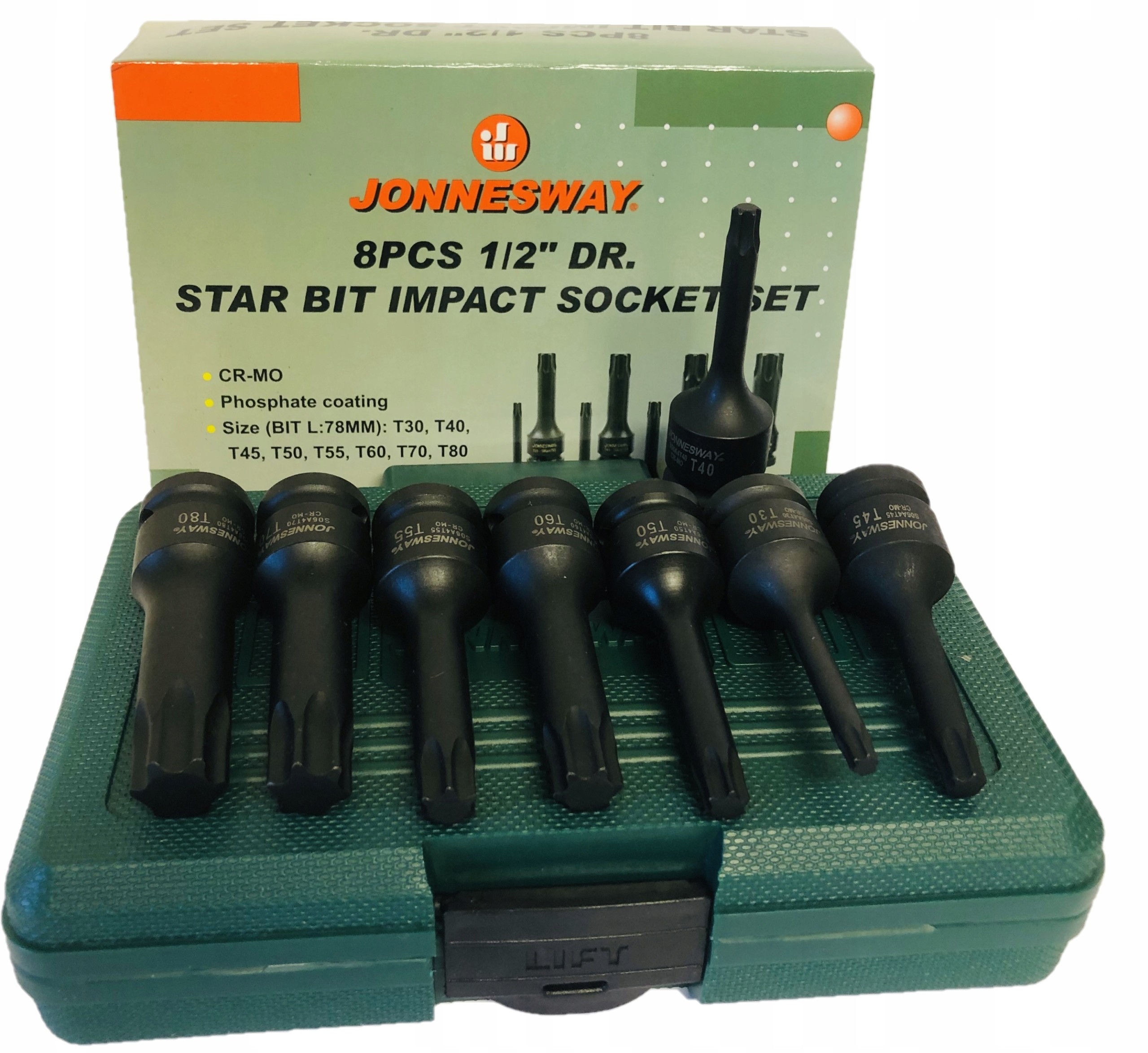 Jonnesway Nasadki udarowe Torx zestaw 1/2 T30-T80