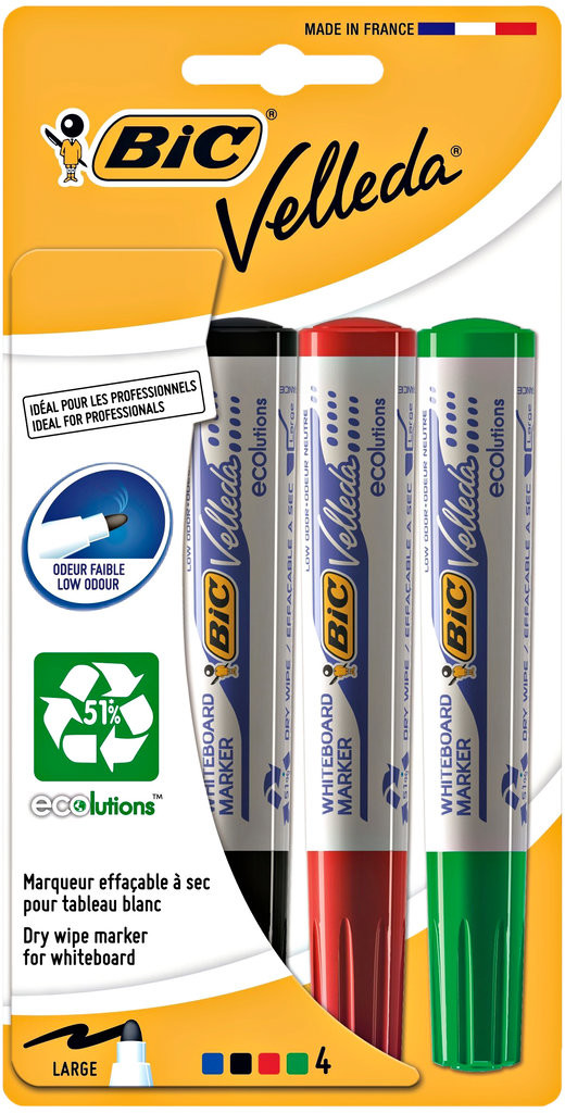 BIC Markery do tablic suchościeralnych Velleda 4 szt.