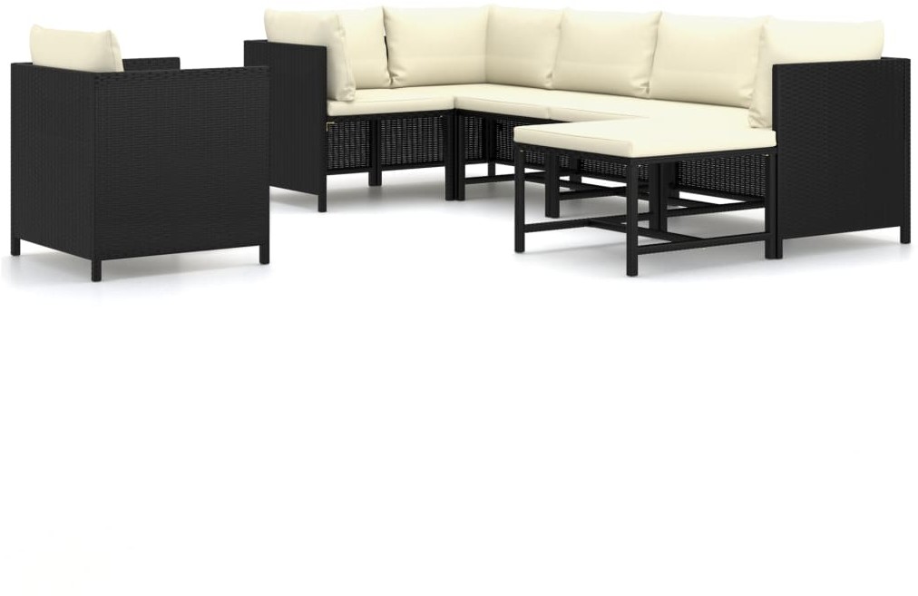 vidaXL 7-cz. zestaw wypoczynkowy do ogrodu, poduszki, rattan PE czarny