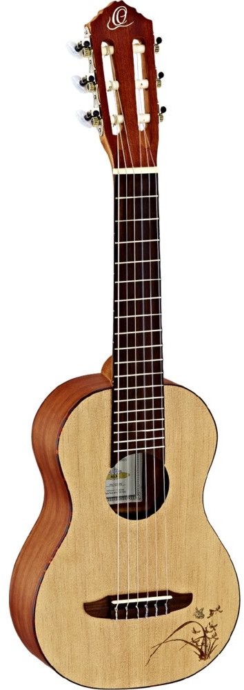 Ortega rgl5e pinii/mahoń guitarlele z wąską 47 MM naszyjnik (odcień zaopatrują, grawerowanie laserowe) RGL5E