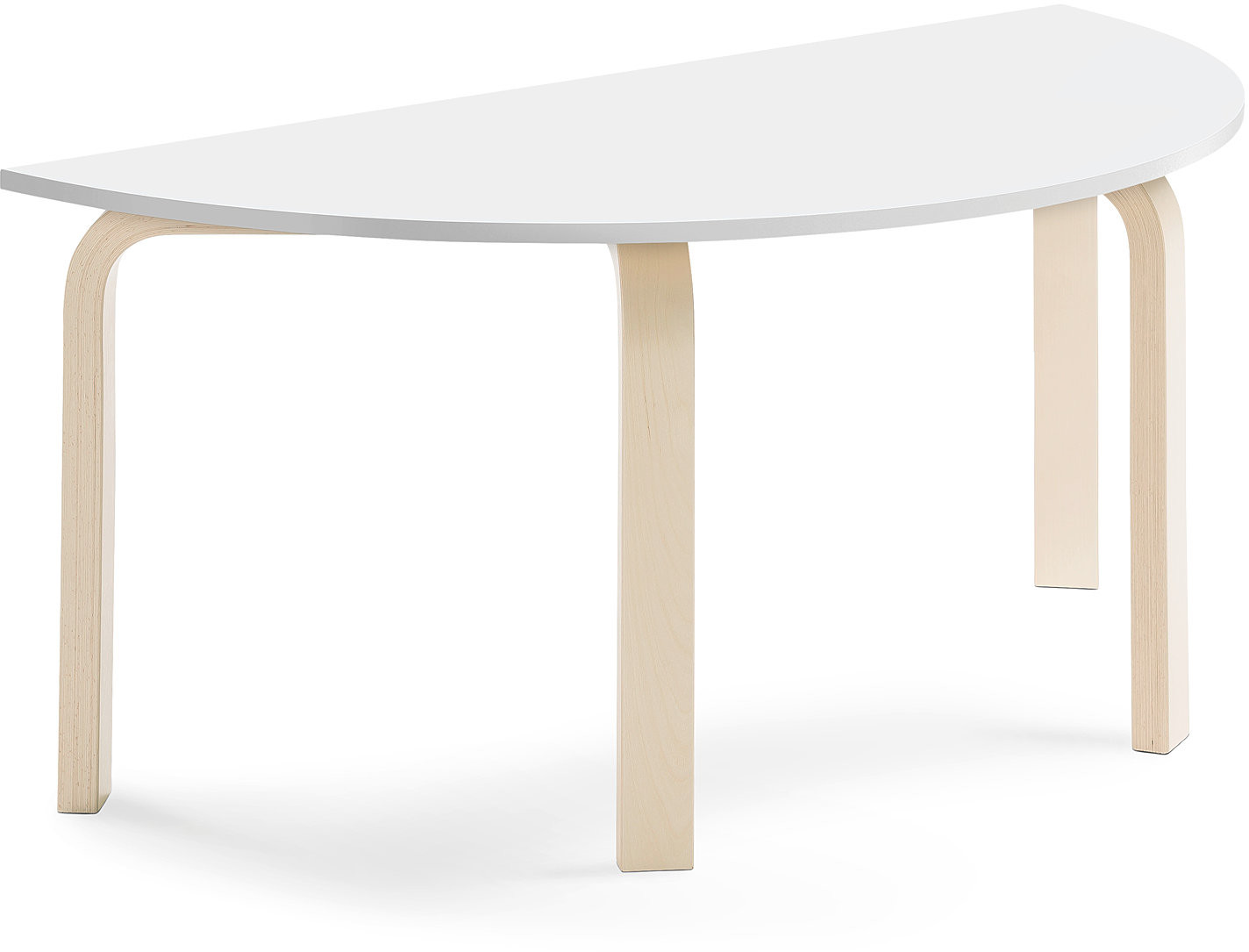 AJ Produkty Stół ELTON, półokrągły, 1200x600x530 mm, biały laminat, brzoza