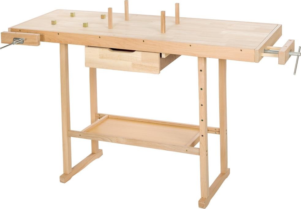 Tectake Drewniany stół stolarski z dwoma imadłami 137 x 50 x 87 brązowy 401451