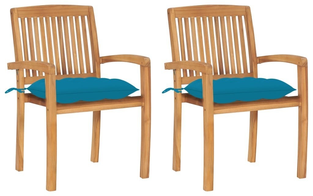 vidaXL Krzesła ogrodowe, 2 szt., jasnoniebieskie poduszki, tekowe! 3063271