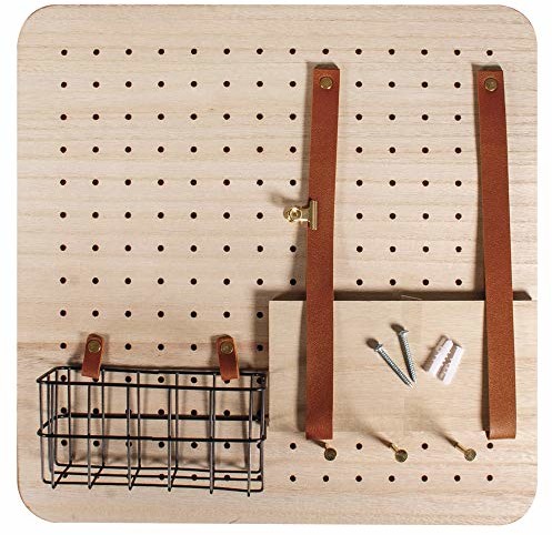 Rayher 62878000 Pin & Peg zestaw startowy, 40 x 40 x 2,5 cm, deska, w zestawie akcesoria, system porządkowania, ścianka z otworem, płyta z otworem, regał drewniany, regał ścienny z półką, kosz drucian