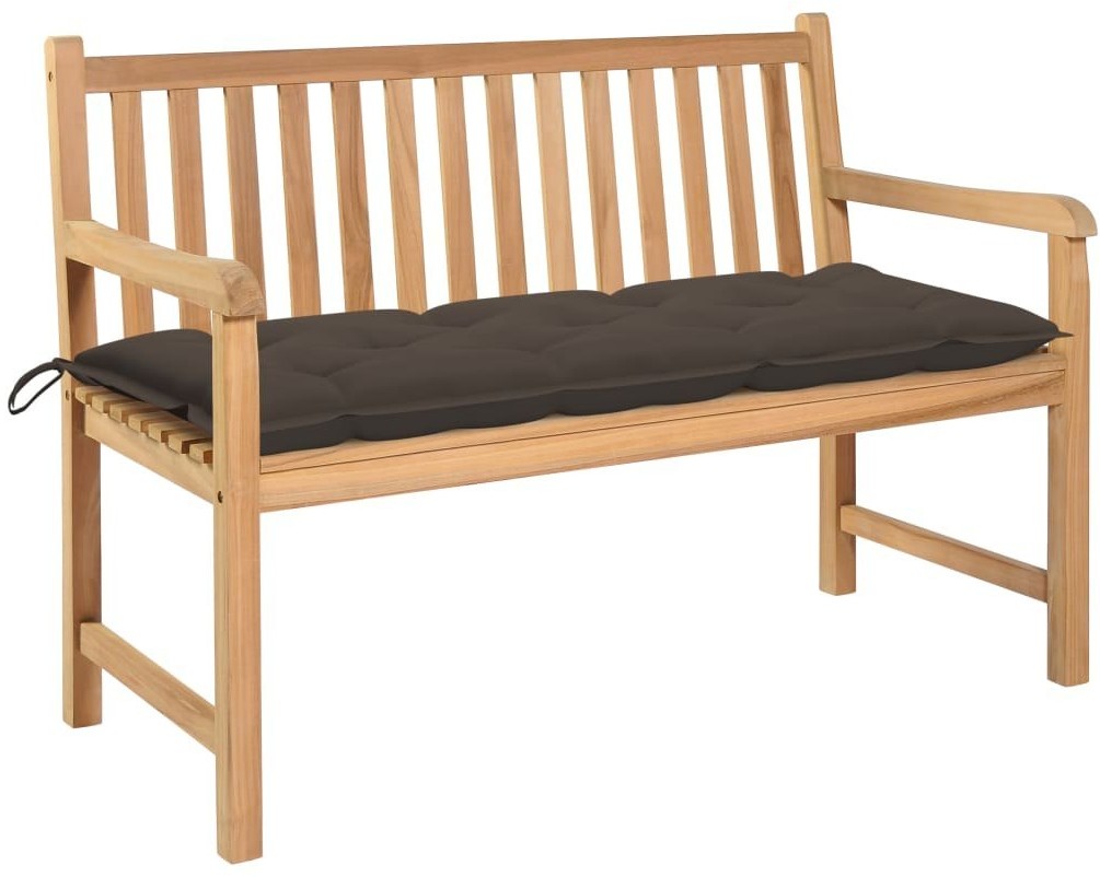 vidaXL Ławka ogrodowa z poduszką taupe, 120 cm, lite drewno tekowe 3062699