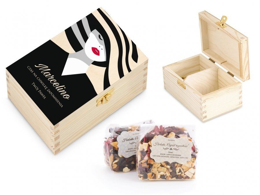 Murrano Herbata w Drewnianej Skrzynce z Nadrukiem Dla Niej SKRH-NT_HERx2-UV-005