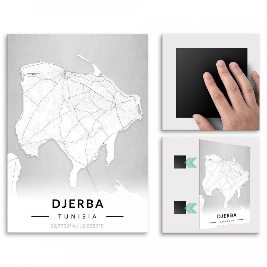 Pix4home Plakat metalowy Mapa B&W Dżerba L POS-L-03652