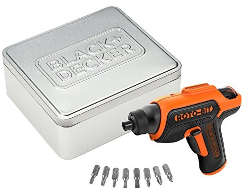 Black&Decker Black + Decker cs36bst-QW wkrętarka  3.6 V akumulator z pudełko do przechowywania końcówek wkręcających + 8 wkładki w puszce CS36BST-QW