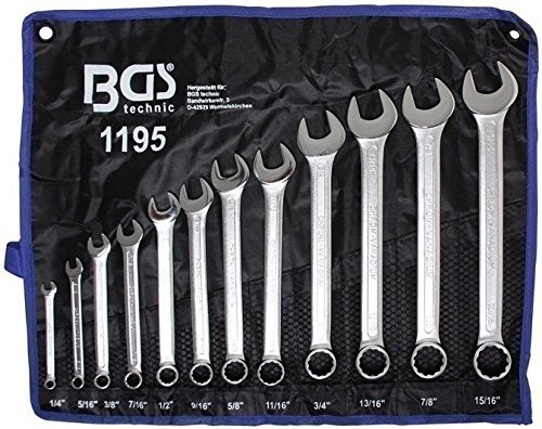 BGS-technic BGS 1195 zestaw kluczy płasko-oczkowych, 12 elementów, rozmiary w calach