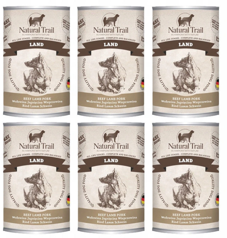 Natural Trial NATURAL TRAIL Land WOŁOWINA JAGNIĘCINA WIEPRZOWINA Zestaw 6x 400g ZEST-NT-D-400-13-6