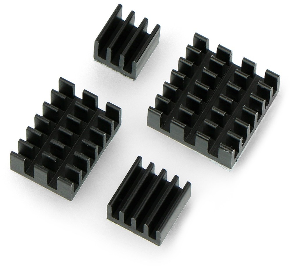 Raspberry Pi OEM Zestaw radiatorów do 4B - z taśmą termoprzewodzącą - czarne - 4 szt. DNG-18746
