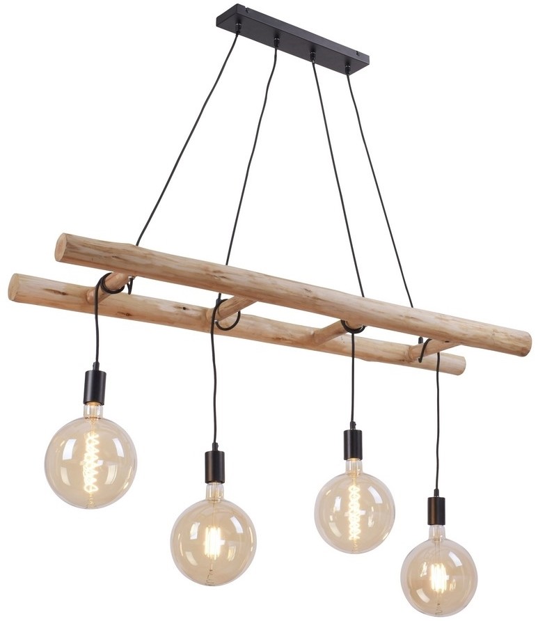 Paul Neuhaus Wiejska lampa wisząca drewniana 4-punktowa - Scala