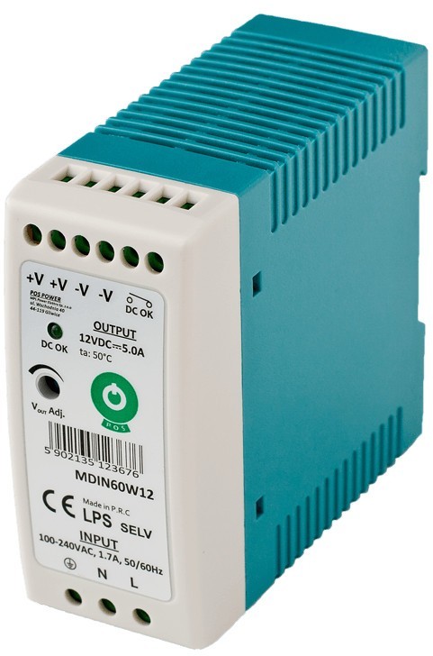 Zasilacz MDIN60W12 na szynę DIN - 12V / 5A / 60W WAK-11426