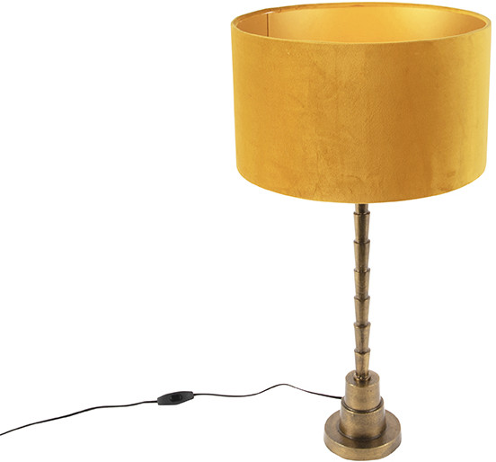 QAZQA Lampa stołowa art deco welurowy klosz żółty 35 cm - Pisos 102036
