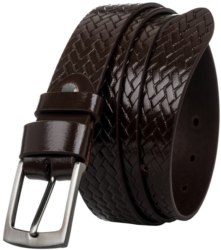 ROVICKY Lumarko Pasek Męski Ze Skóry Naturalnej Licowej Z Plecionym Wzorem PLW-R-15 BROWN Rov